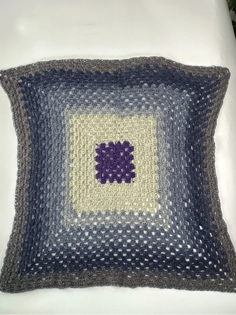 Handmade Crochet Throw Blanket Granny Square Afghan Purple Blue Grey 33x33